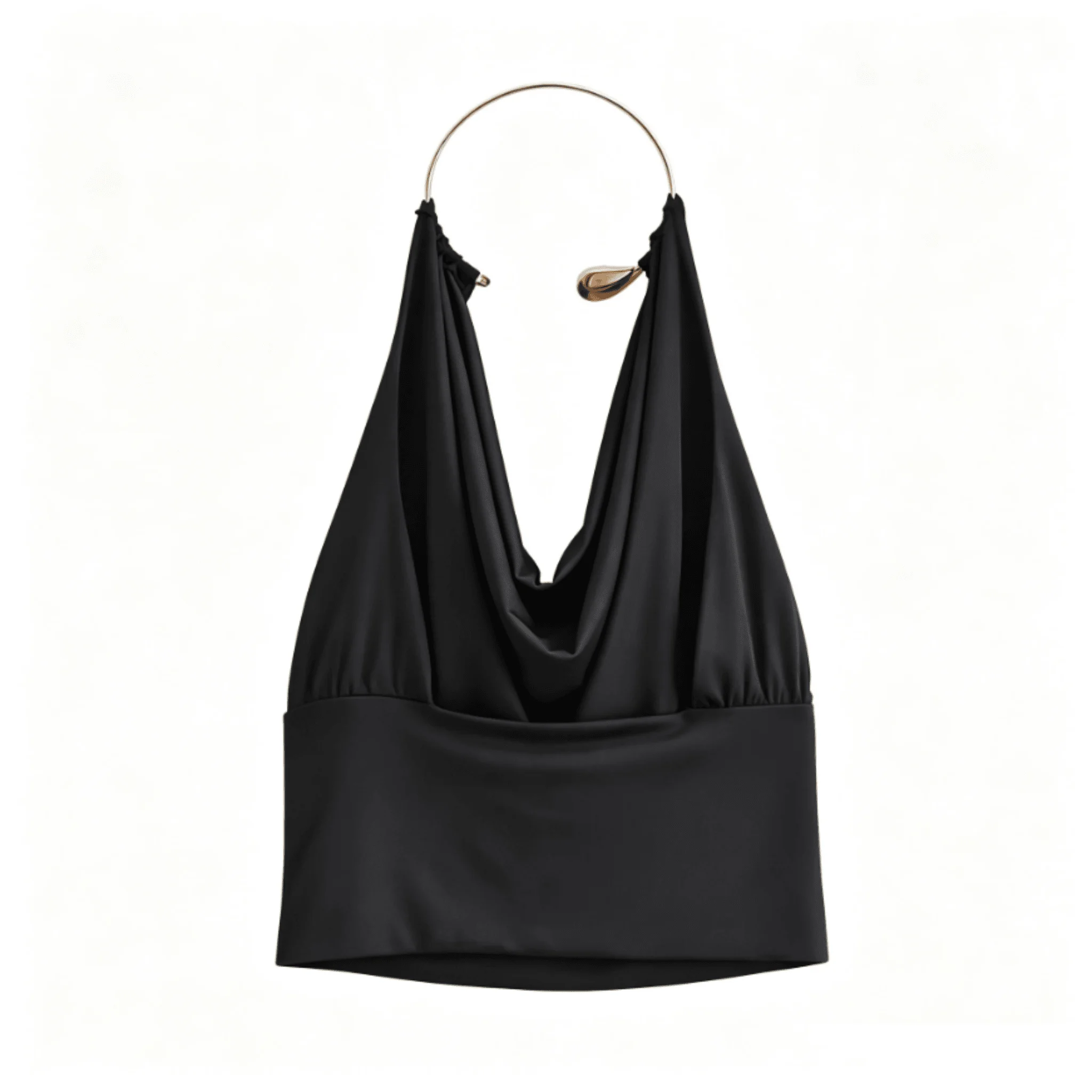 Slim Fit Metal Ring Halter Neck Top 2026 Summer Sleeveless Cropped V Neck for Women Sexy Party Streetwear Top