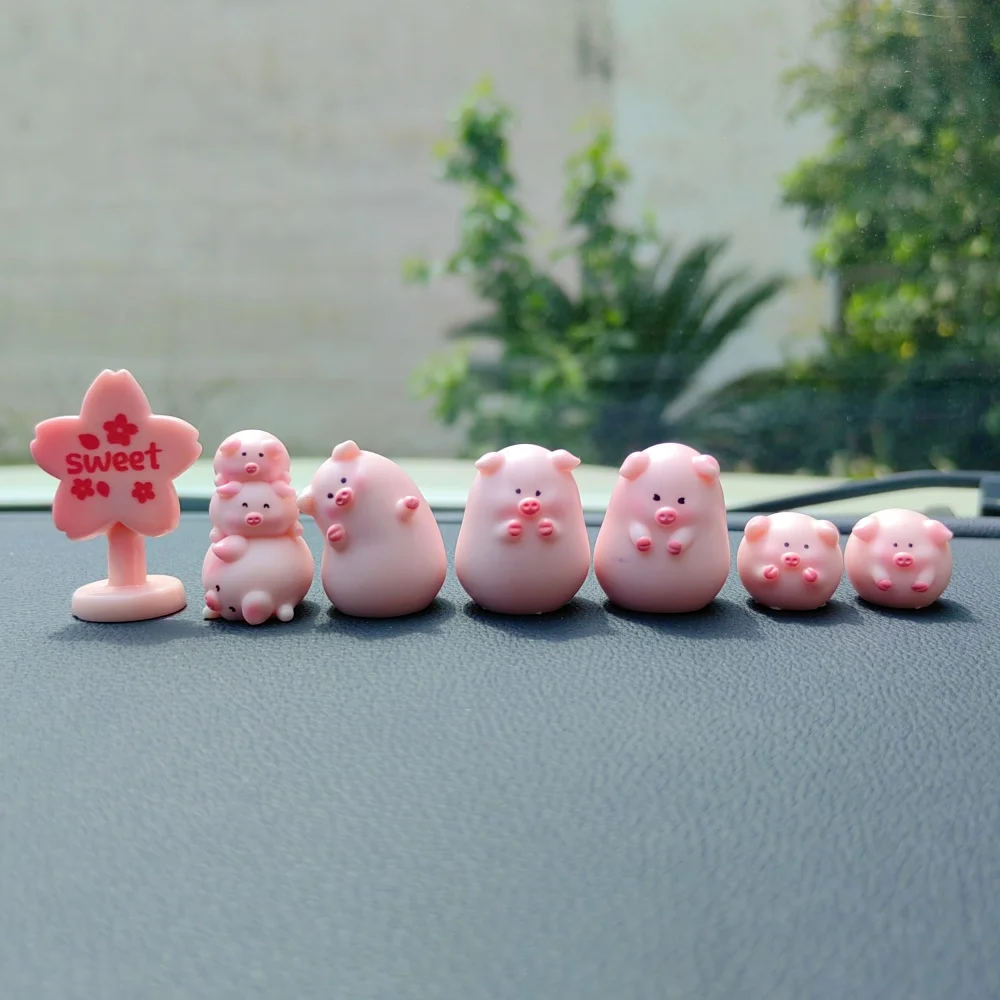 9 قطعة مضحك لطيف الحب الوردي خنزير الحيوان سيارة الديكور البلاستيكية الحرفية مصغرة الشكل صغيرة ل بونساي Microlandscape الجنية حديقة ديكور