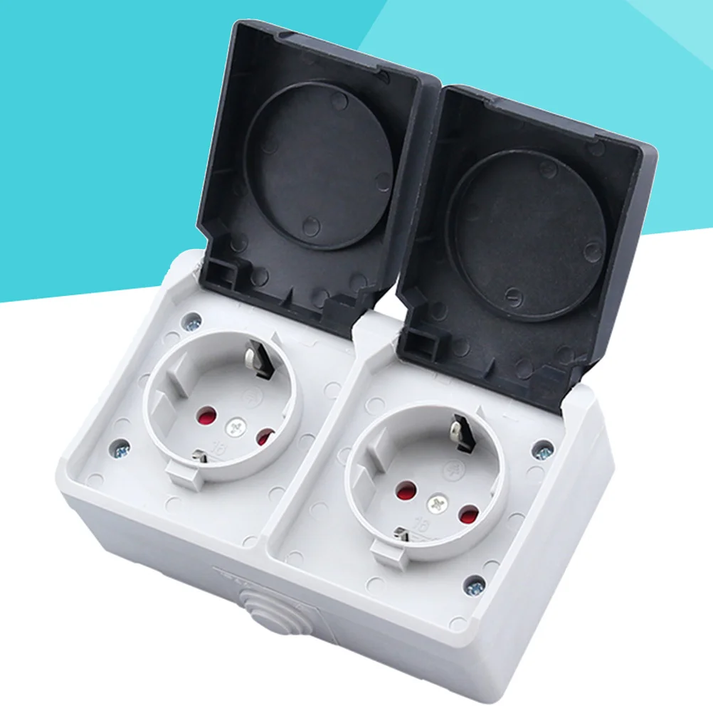 

2 Jack Port 250V 16A Ip44 Splash Proof Wall Socket German Type Power Outlet For Home Office Hotel White Storage Organizer