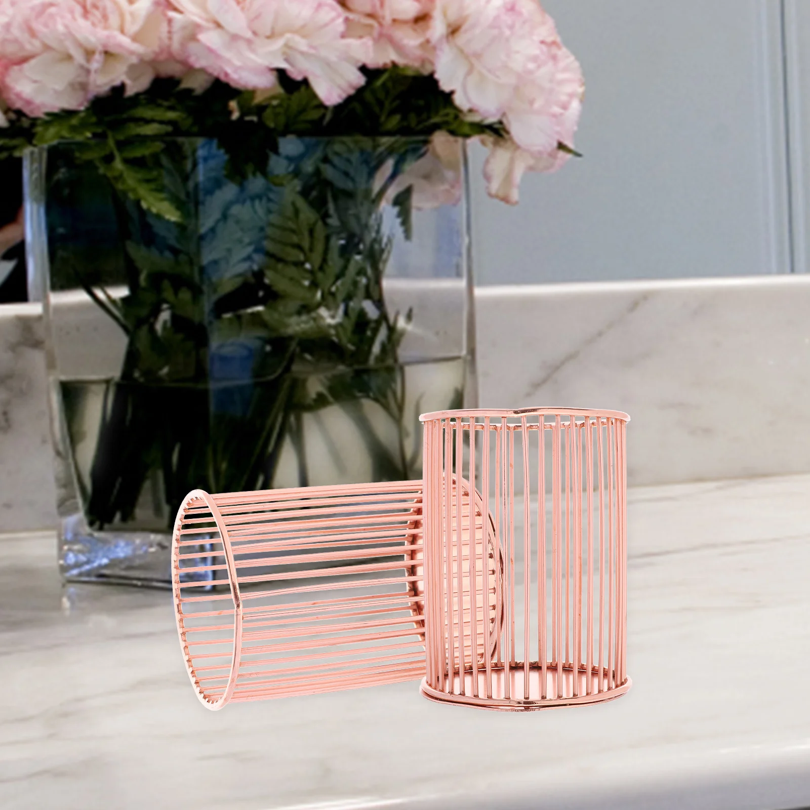 

Gold-Plated Metal Pen Holder Large Capacity Mesh Desk Organizer Rose Gold Pencil Cup For Office Home School Desk Supplies