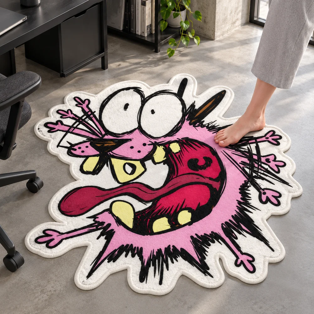 C-Courage the C-Cowardly Dog Shaped Rug Pink Dog Face Soft Flannel Floor Mat for Bedroom Living Room Entryway Modern Home Decor