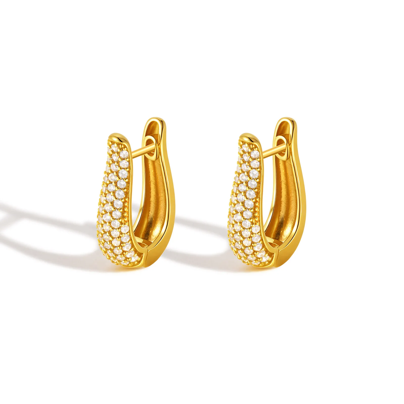 Exquisite Zircon U-shaped Earrings for Women,18K Gold Color Hoop Earrings,Classic Geometric Jewelry Gifts