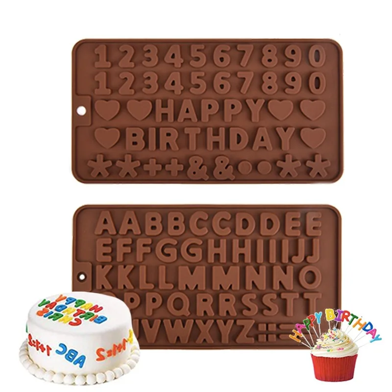 1/2Pcs Silicone Alphabet Number Mold for Chocolate Cake Fondant Decorations Happy Birthday Baking Tools DIY Candy Cookie Mould