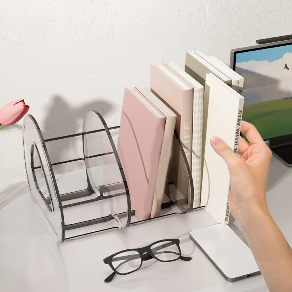 

Convenient Plastic Desktop Book Stand Save Space Transparent Student Book Shelf with Handle Bookcase Office