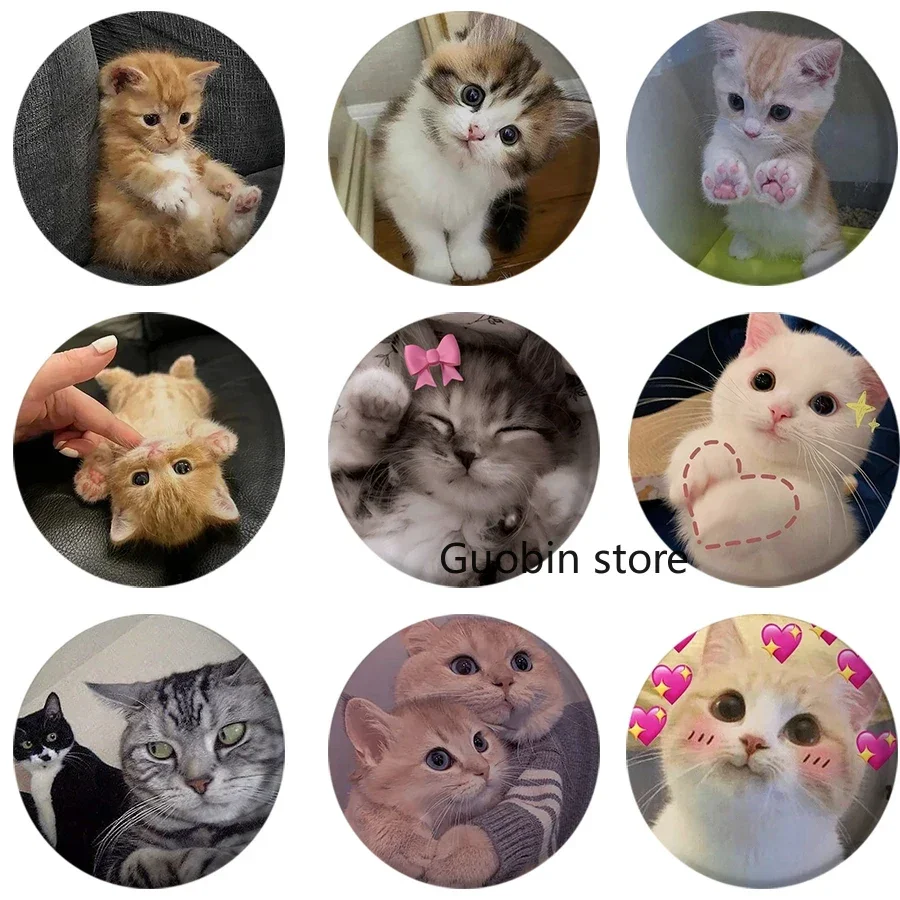 58mm New Pop Creative Cat Meme Funny Button Pin Cartoon Cute Lovely Sad Cat Memes Brooch Customized Badge Backpack Accessories