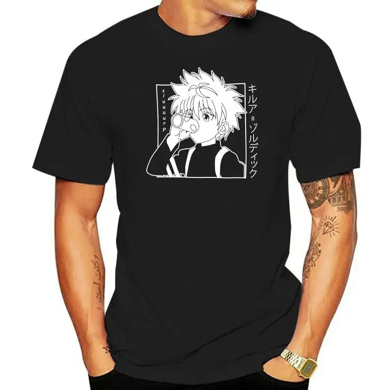 Camiseta de Manga de Anime suave ajustada con cuello redondo para mujer, ropa Kawaii Hunter X Hunter, Killua Zoldyck, Tops