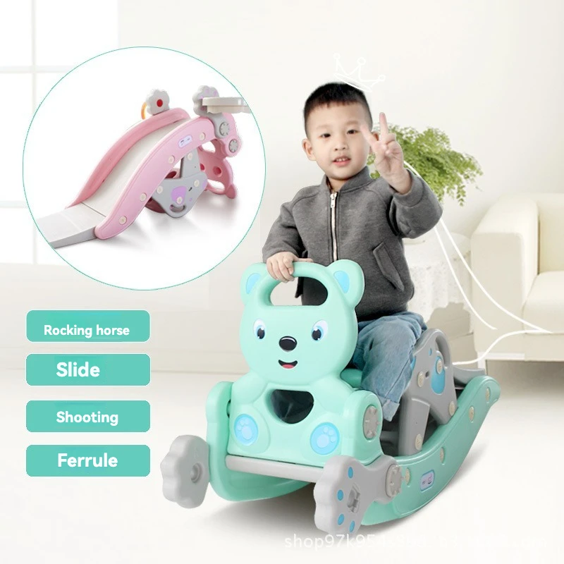 Children Multifunctional Indoor Slide Rocking Horse 2-in-1 Baby Toy Kids Plastic Rocking Horse