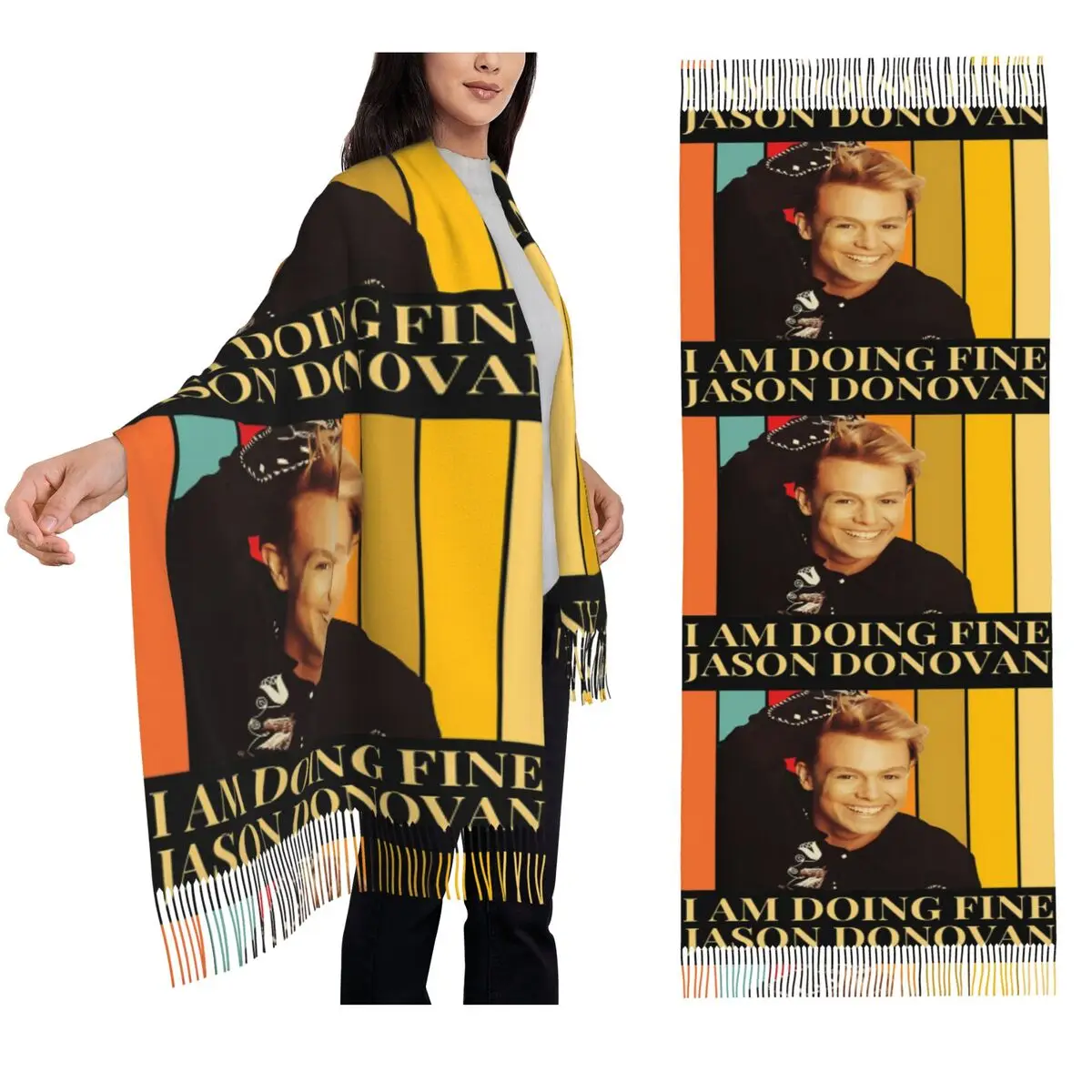 

Jason Donovan Fan Art Scarf Tassel Scarves for Women Soft Warm Shawls and Wraps Long Fall Winter Shawl Wrap
