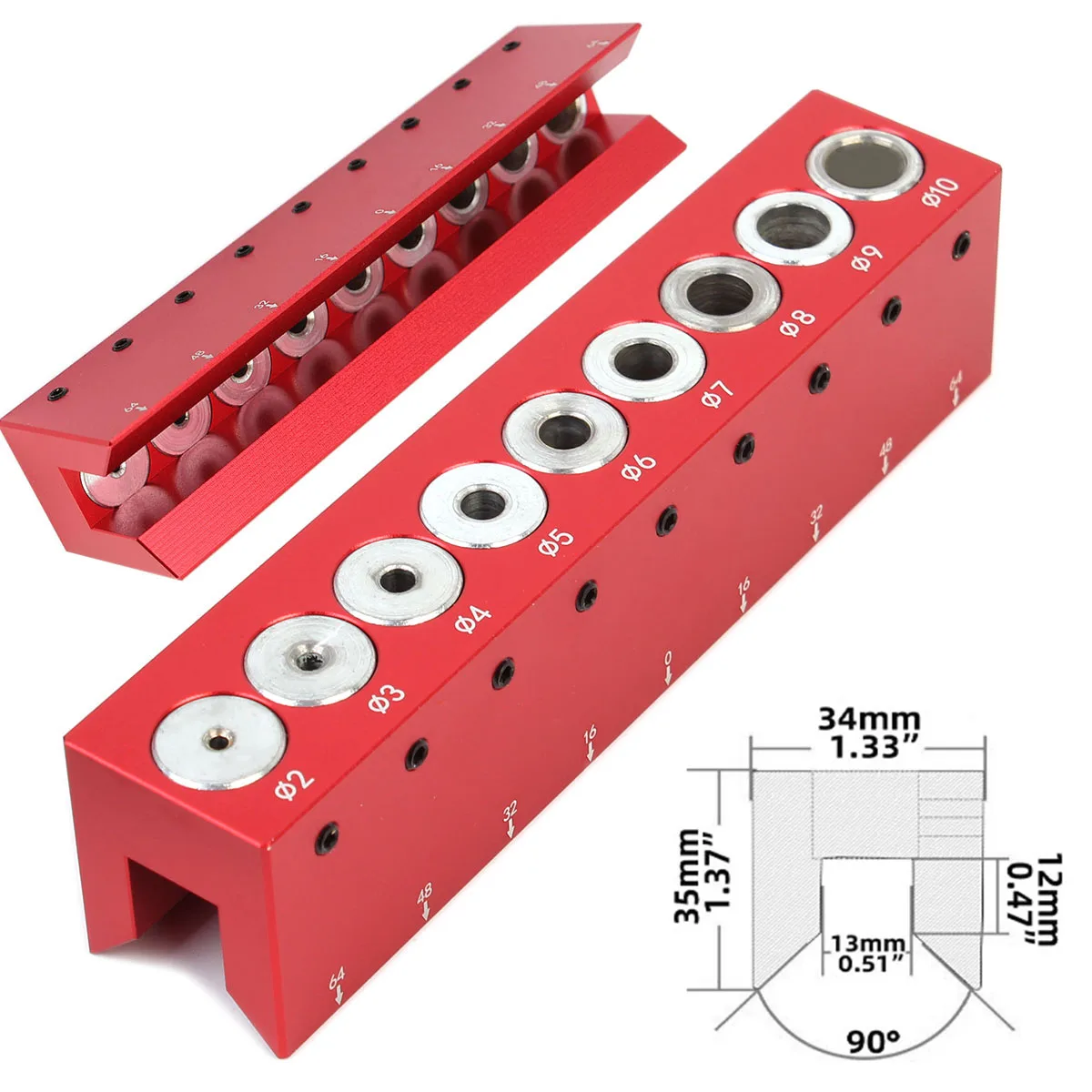Log Tenon Self-Centering Drilling Guide Punching Hole Locator Woodworking 2/3/4/5/6/7/8/9/10mm Vertical Pocket Hole Doweling Jig