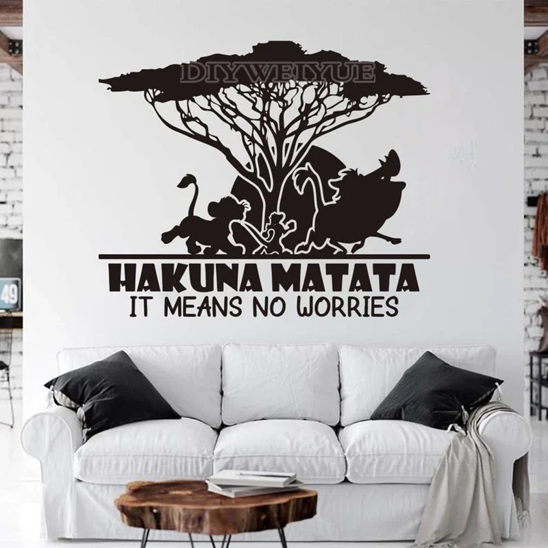 Lion Quotes Wall Decals Lion King Hakuna Matata Means No Worry Vinyl Wall Sticker Animal Kids Room Decor Z897