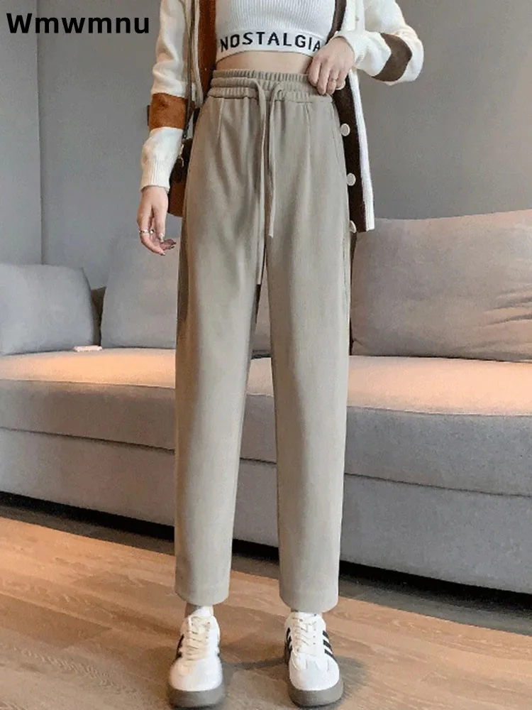 

Брюки-шаровары до щиколотки на шнуровке с высокой талией, весна-лето, корейские модные брюки с эластичной резинкой на талии, женские повседневные брюки