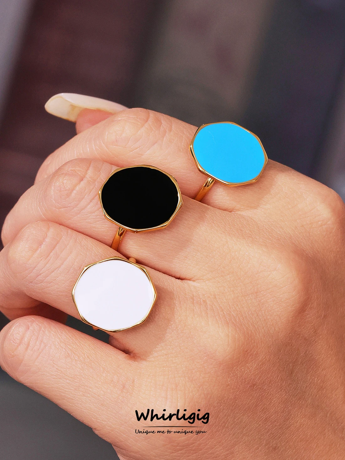 Blaue weiße schwarze Emaille-Ringe für Damen, wasserdichter Edelstahl, vergoldeter Vintage-Ring, tägliches Schmuckzubehör