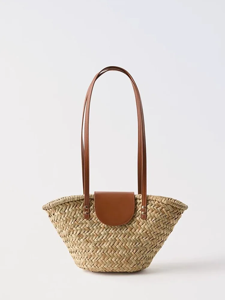 

Large Capaci Woven Bag Wooden Love Beach Casual Handbag Single oulder Basket Sle Artistic Soft Polyester Non-Fol...
