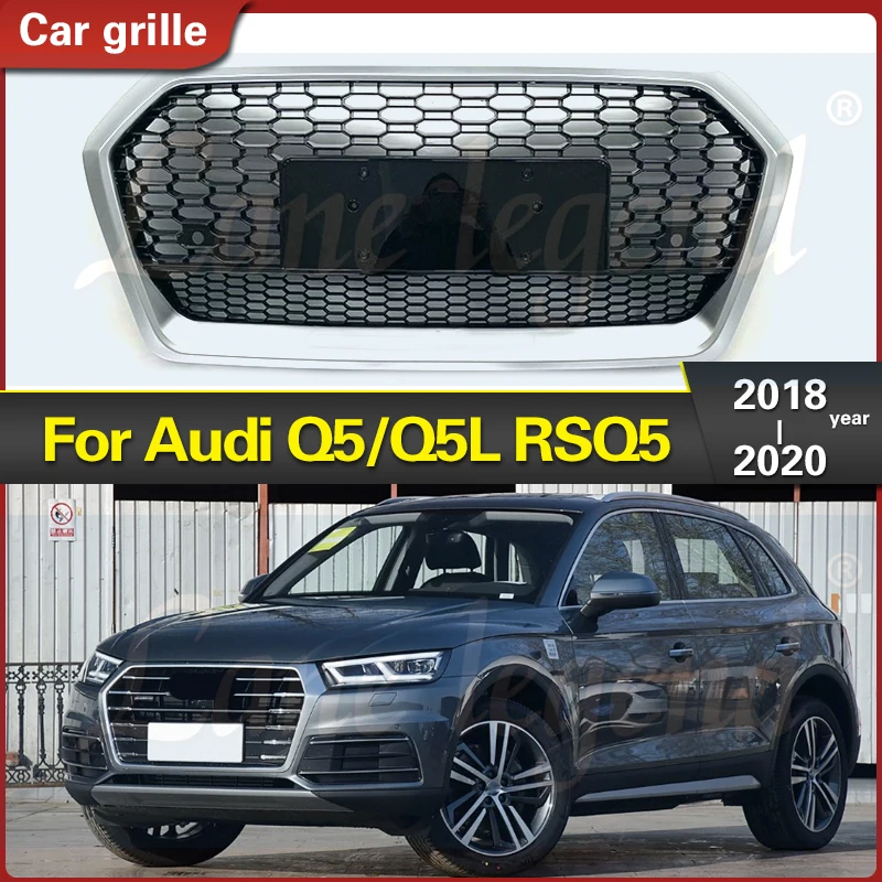 

High quality Racing Grill Front Grille For Audi Q5 Q5L 2018 2019 2020 Upper Bumper Hood Mesh Grid Body Kit modify for RSQ5 Style