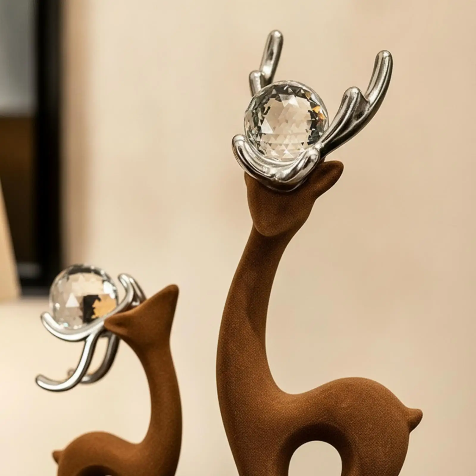 Chic Flocked Deer Figurine for Console Table Modern Abstract Silhouette Silver Branch Head Decor