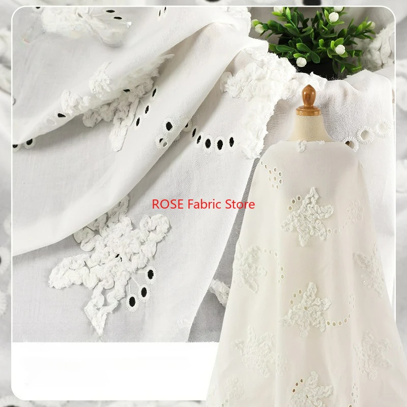 1 Meter 100% Cotton Embroidered Fabric 3D Braided Eyelet Dress Sewing Lace Fabric