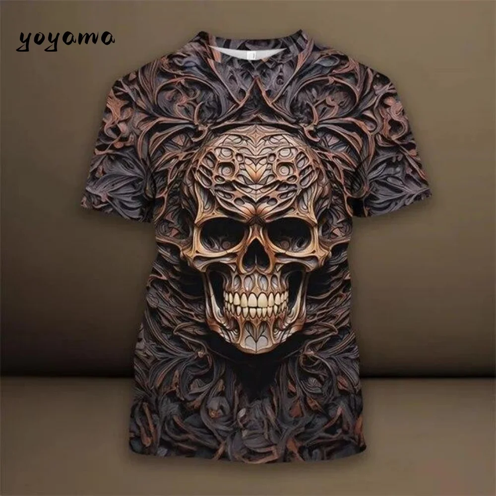

Хэллоуин Мужская футболка с 3D принтом черепа Летняя уличная мужская футболка с короткими рукавами Модный универсальный мужской топ в стиле хип-хоп с круглым вырезом Y2k Одежда