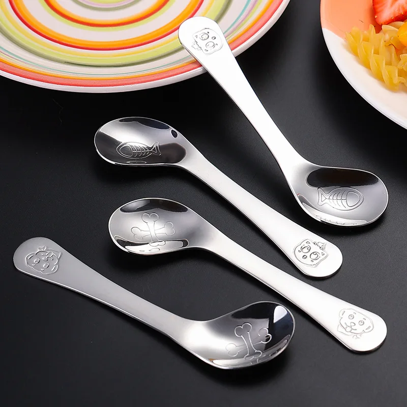 Jenny&Dave 304 stainless steel baby learning to eat training spoon Children's crooked mouth elbow practice spoon Creative cartoo