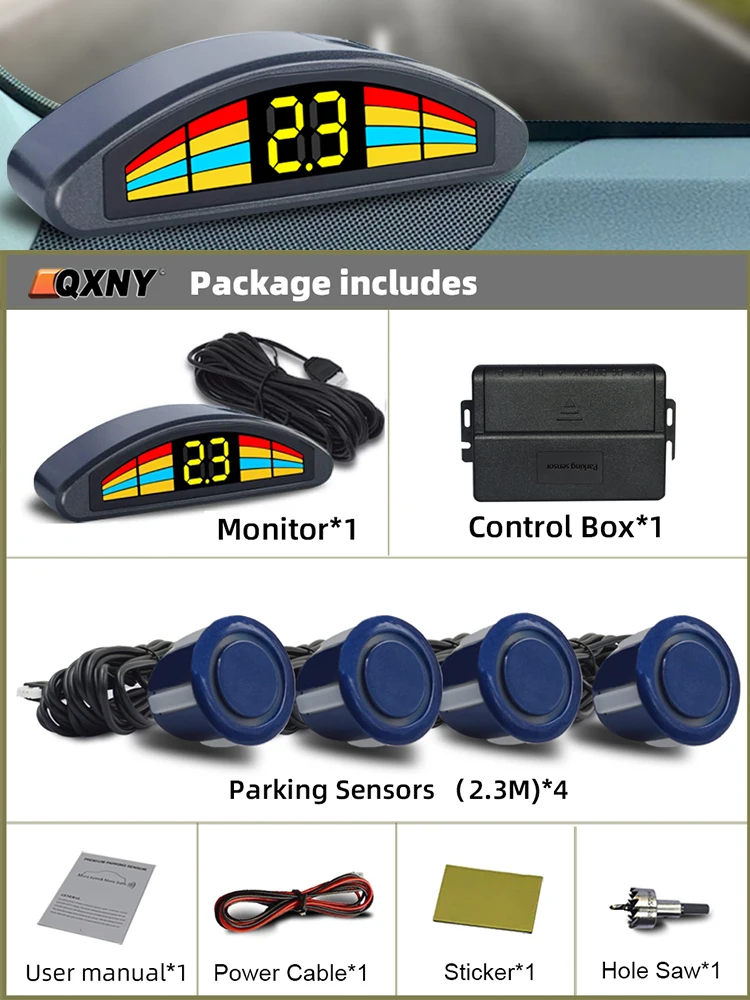 4 Sensors Car Parktronic Parking Sensor Kit, Voice Buzzer Backup Radar Auto Reversing Backing Detector Auto Vehicle Safety Aid