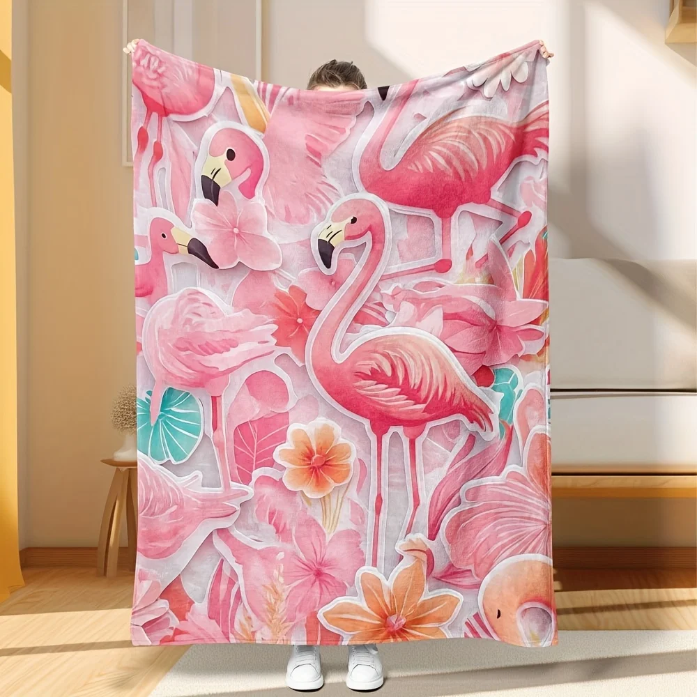 Manta Decorativa de Lujo con Estampado Tropical de Flamencos y Flores, Estilo Boho, Rosa Pálido, para Sofá, Cama, Decoración del Hogar, Regalo Decorativo
