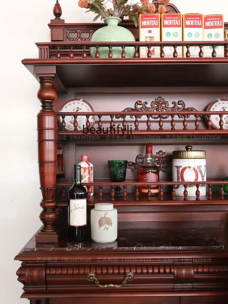 Q181  French Style Antique Solid Wood Vintage Bookcase American Aisle Living Room Display Wine Cabinet Cabinet