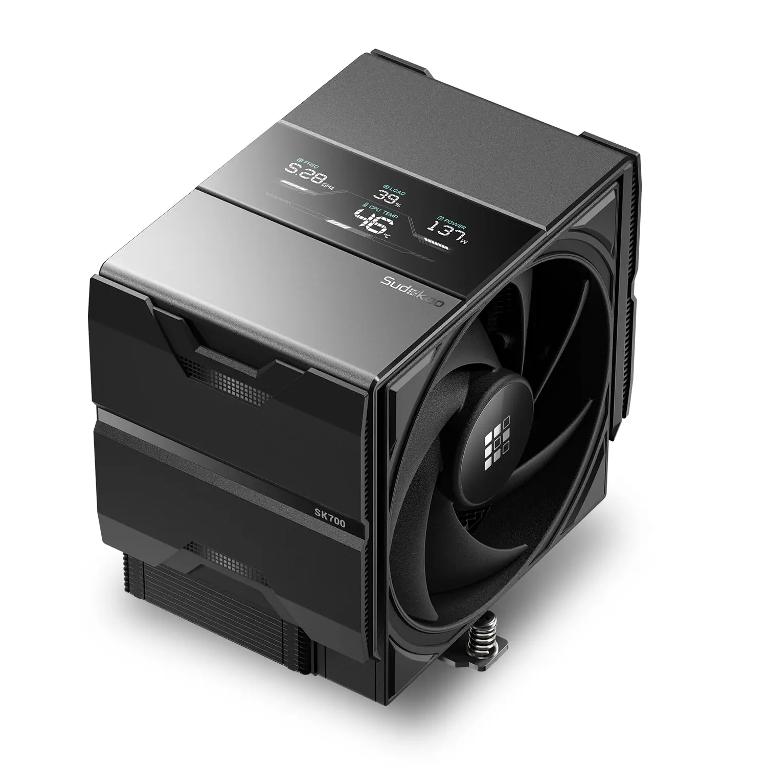 AM5 CPU Cooler with Digital Display, 7 Heatpipes, 120mm PWM Fan, Full RAM Freedom, L-Rail Mount, 5-Year Warranty