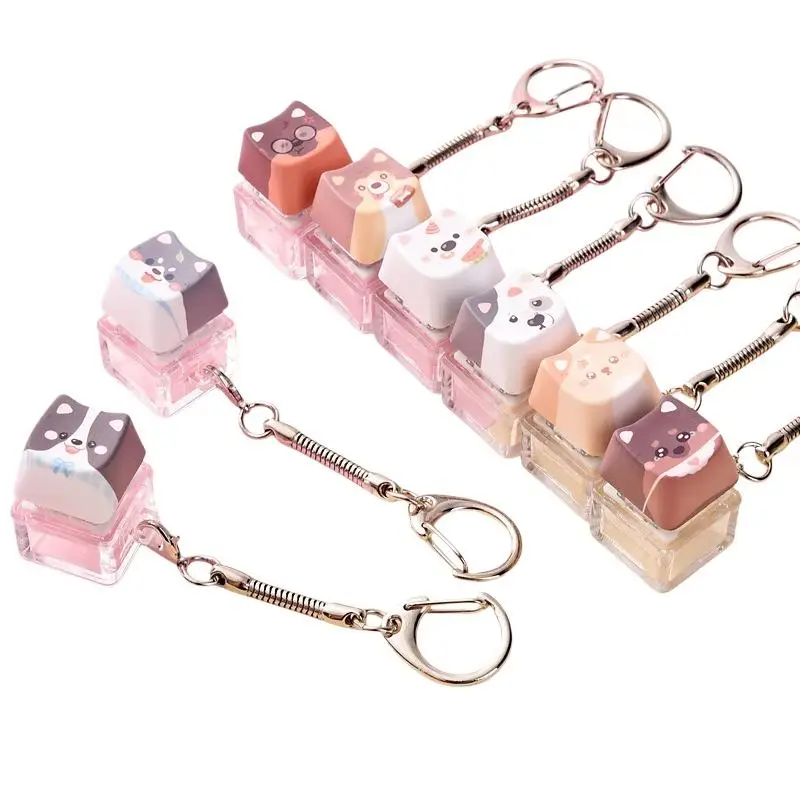 Niedlicher Katzen-Hunde-Anhänger, Stressabbau-Fidget-Schlüsselanhänger, Mechanischer Tastatur-Schlüsselanhänger, Hundethemen-Clicker-Fidget für Rucksack und Studium – Detail 9
