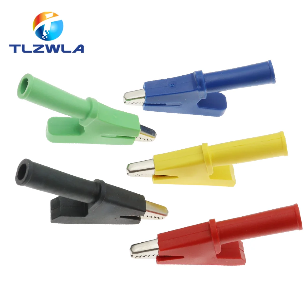 5PCS Pure Copper Insulated Test Alligator Clip 10MM Opening With 4MM Jack Safety Crocodile Clamps For Banana Plug Or Welding