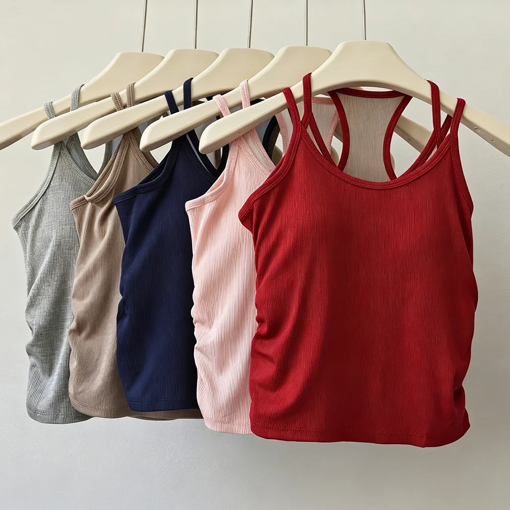 Contrast Color Yoga Vest for Women, Shock-Proof Gathered with Chest Pads, Running Training Underwear, Pilates Suspender Fitness