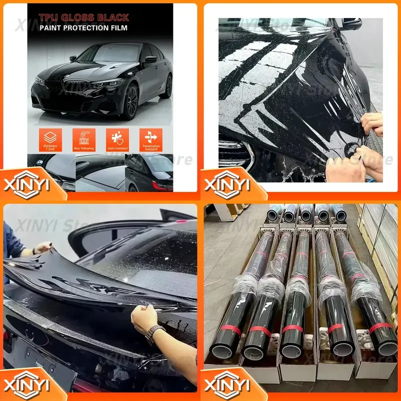 for 6.5mil 7.5mil TPU PPF Film 1.52x15m Gloss Black Hydrophobic Self Healing Paint Protection Car Films