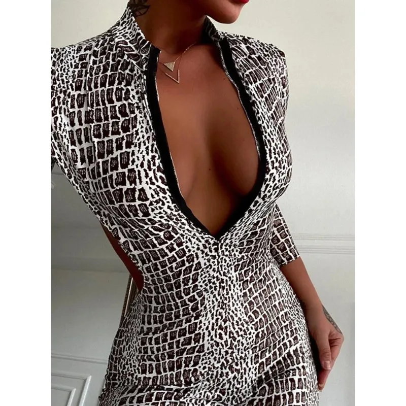 Krisnanas Women's Jumpsuit Sexy Silver Snakeskin Printed Wrap Tights Backless Long Sleeves Bodysuit Sportwear Gym Clothes 98657