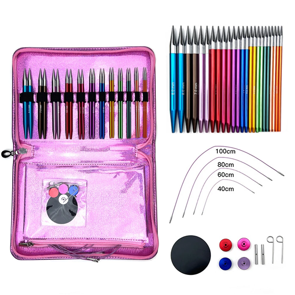 12 Pairs Aluminum Oxide Sweater Needle Double Color Detachable Circular Weaving Needles Interchangeable Knitting Tools Set