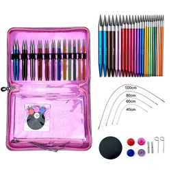 12 Pairs Aluminum Oxide Sweater Needle Double Color Detachable Circular Weaving Needles Interchangeable Knitting Tools Set