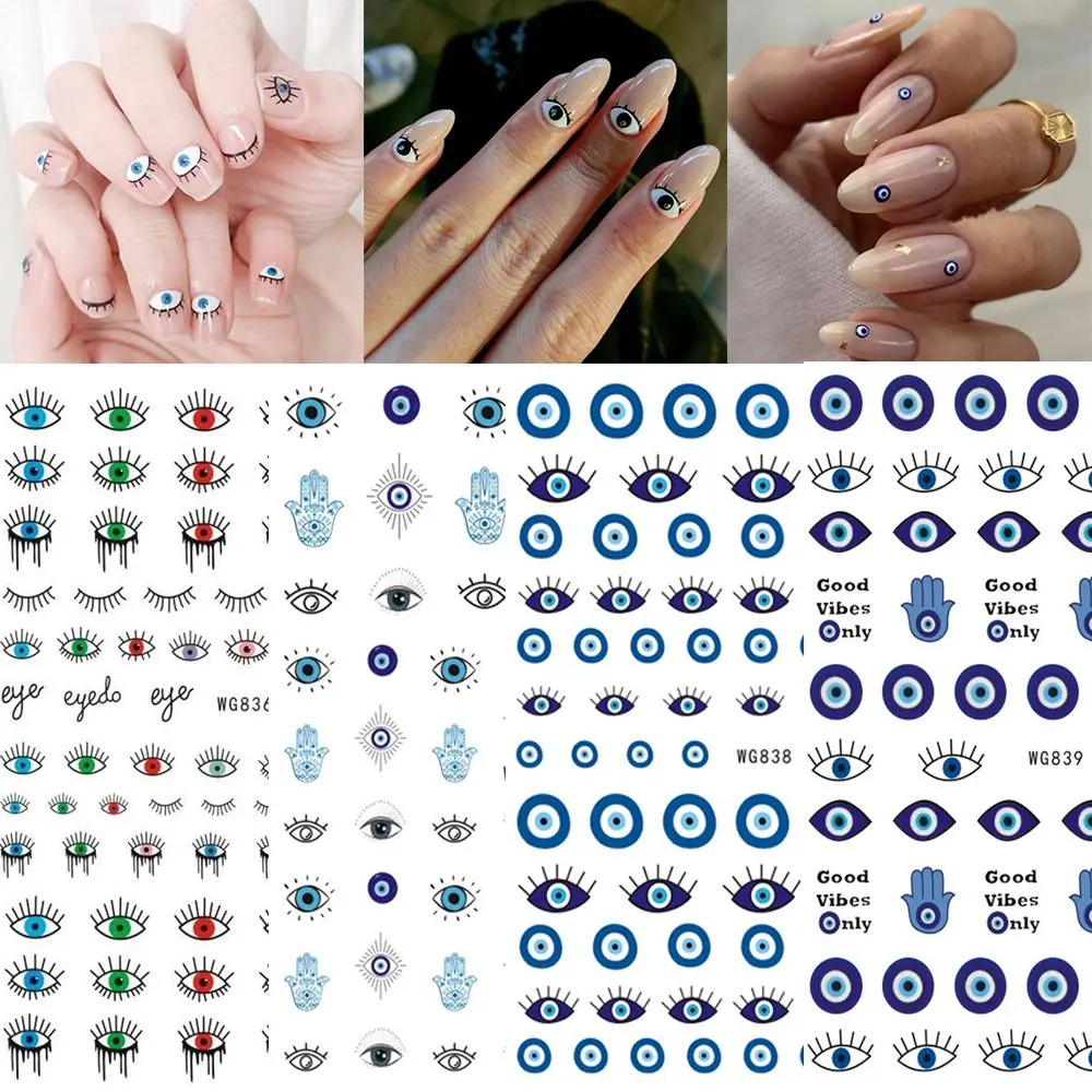 Colla posteriore per cartoni animati Decalcomanie per unghie 3D autoadesive Accessori per manicure Decorazioni per nail art fai da te Adesivi per nail art con occhi blu