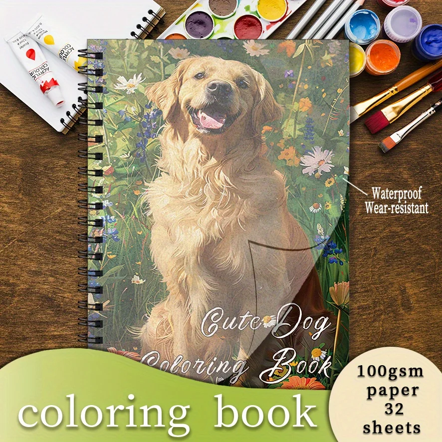 Cute Dogs Adult Coloring Book - 8.3x 11.2 Inch 32 Pages Coloring Book - Helps Reduce Stress and Emotions, Positive Thinking, Sui