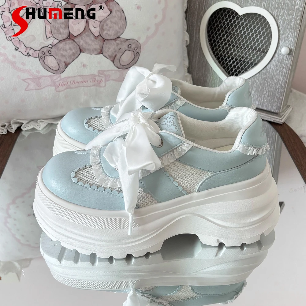 

Japanese Mines Style Mass-Produced Sweet Fashion Casual High Heels Lace-Up Bow Sports Versatile Kawaii Lolita Shoes for Women
