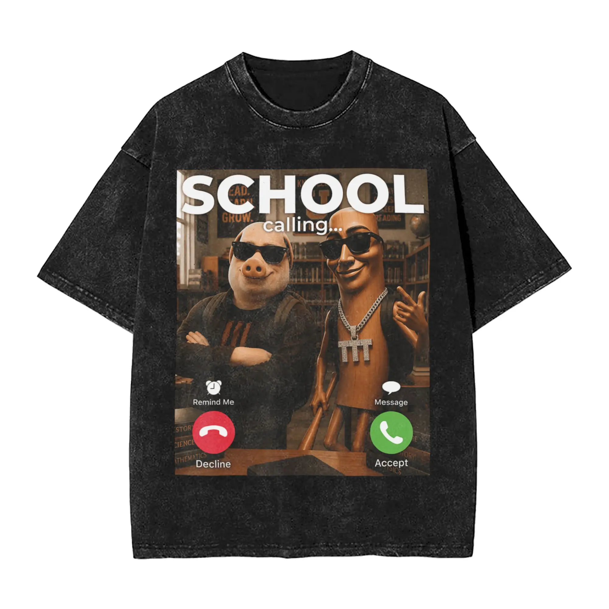 Men T Shirt Gen Alpha Meme Back to School Calling John Pork Tung Sahur Washed T-Shirts Novelty Beach Tee Shirt Y2K Cotton Tops