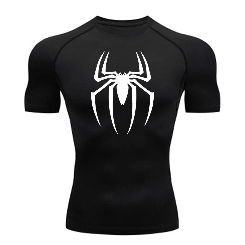 

2025 Men's Spider Print Compression Shirt, Quick Dry T-Shirt, Gym Running Jersey, Breathable Short Sleeve, Spring, Summer, S-3XL