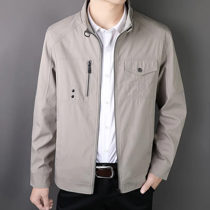 

Men Spring Autumn New Jacket Business Thin Casual Solid Zip Pocket Outerwear Male Simple Top