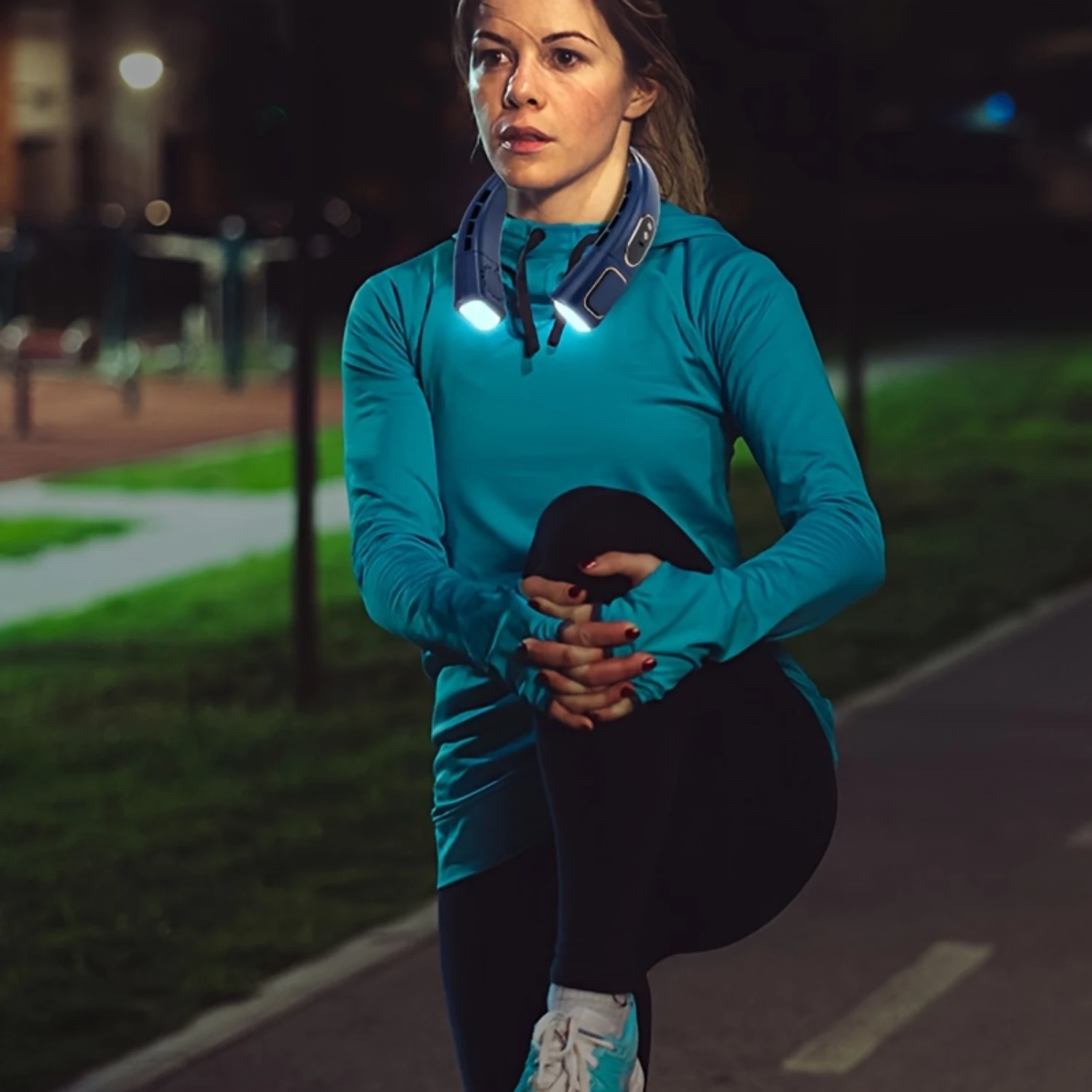 1 ชิ้น พัดลมระบายความร้อนคอ ความเร็วลม 5 สปีด พัดลมคอพกพา LED Nightlight ชาร์จ USB พัดลมระบายความร้อน Leafless แขวนคอ Coo