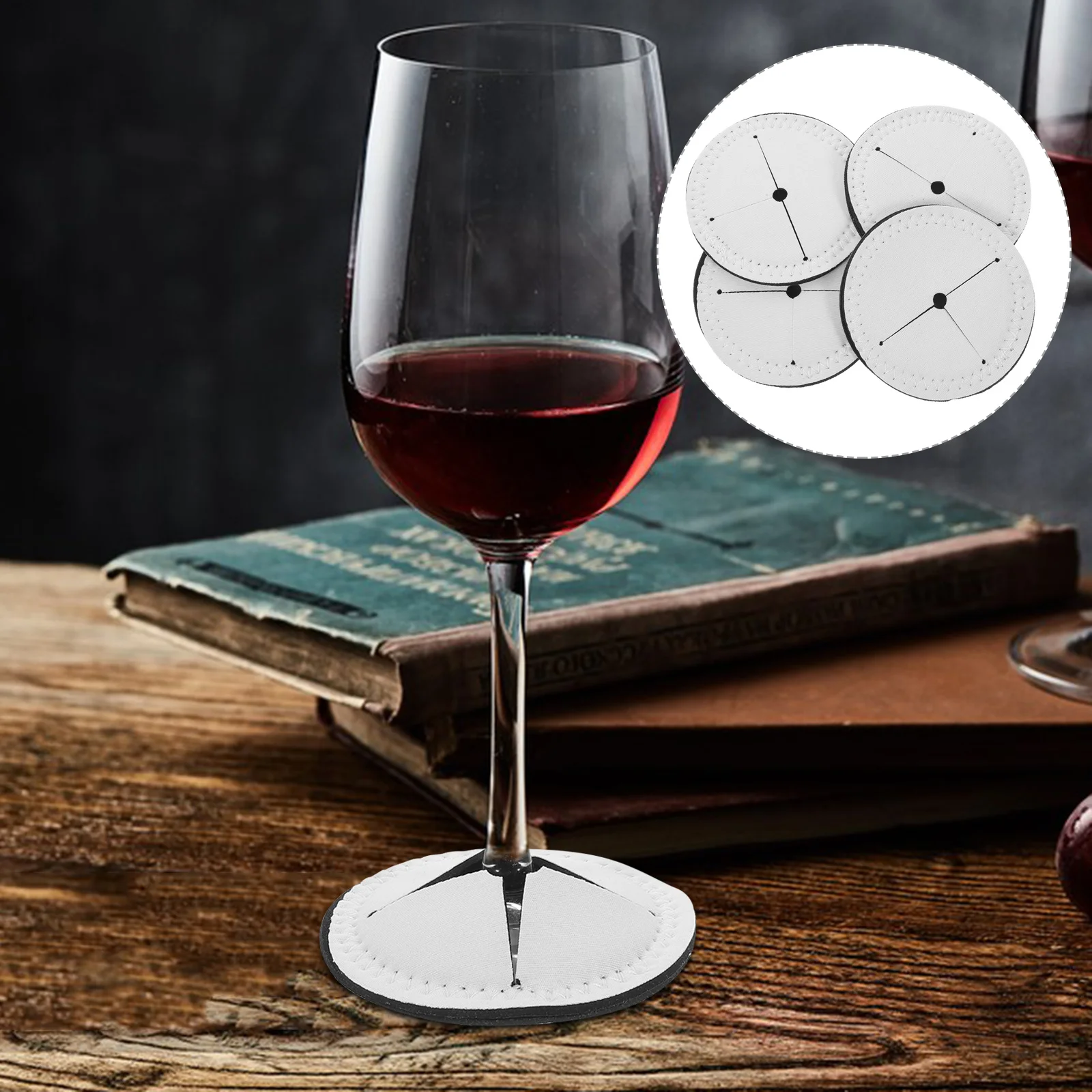 

4pcs Red Wine Coasters Blank Round Cup Mats For Sublimation Diy Heat Transfer Non-Slip Tableware Pads Home Decor Dining Table