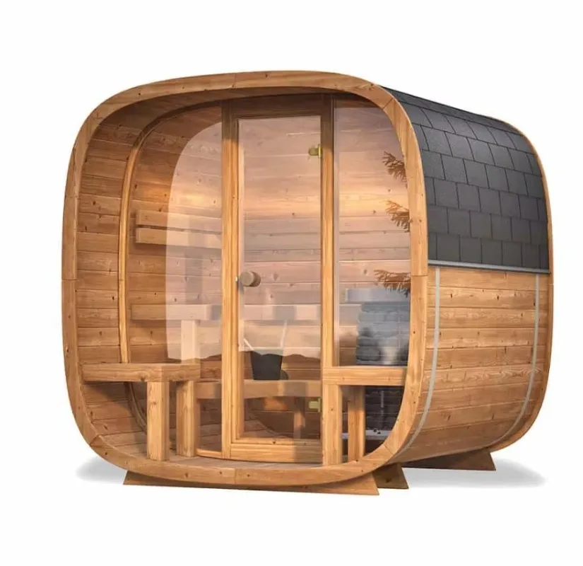 Outdoor Barrel Sauna For 4 People | 2M Diameter With Accessories | Hemlock/Red Cedar Wood