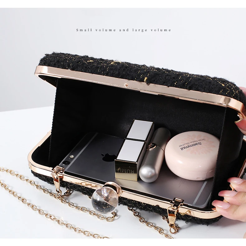 High Quality Woolen Plaid Clutch Bags Womens Fashion Banquet Prom Multicolor Weave Purse Chain Shoulder Handbags Wedding Party