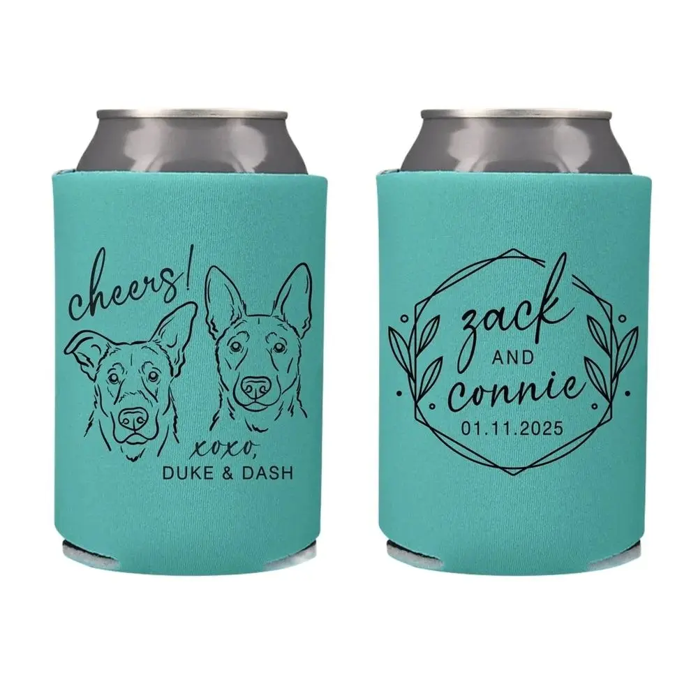 

Cheers - Wedding Can Cooler #221R - Custom Pet Illustration - Wedding Favors, Beverage Holder, Wedding Favor, Can Holder, Can In