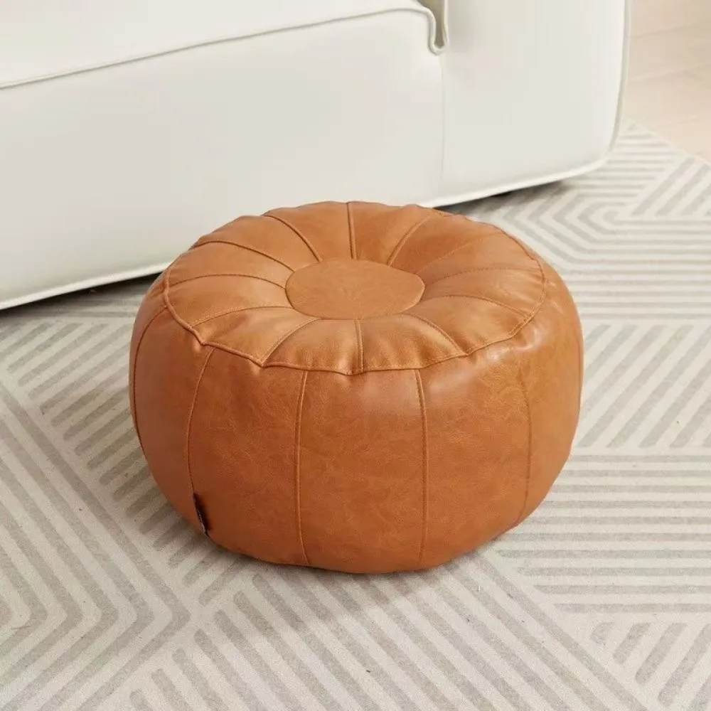 Pouf de rangement rond en similicuir PU, grande capacité, à remplir (vêtements), antidérapant, chaise de rangement pour vêtements