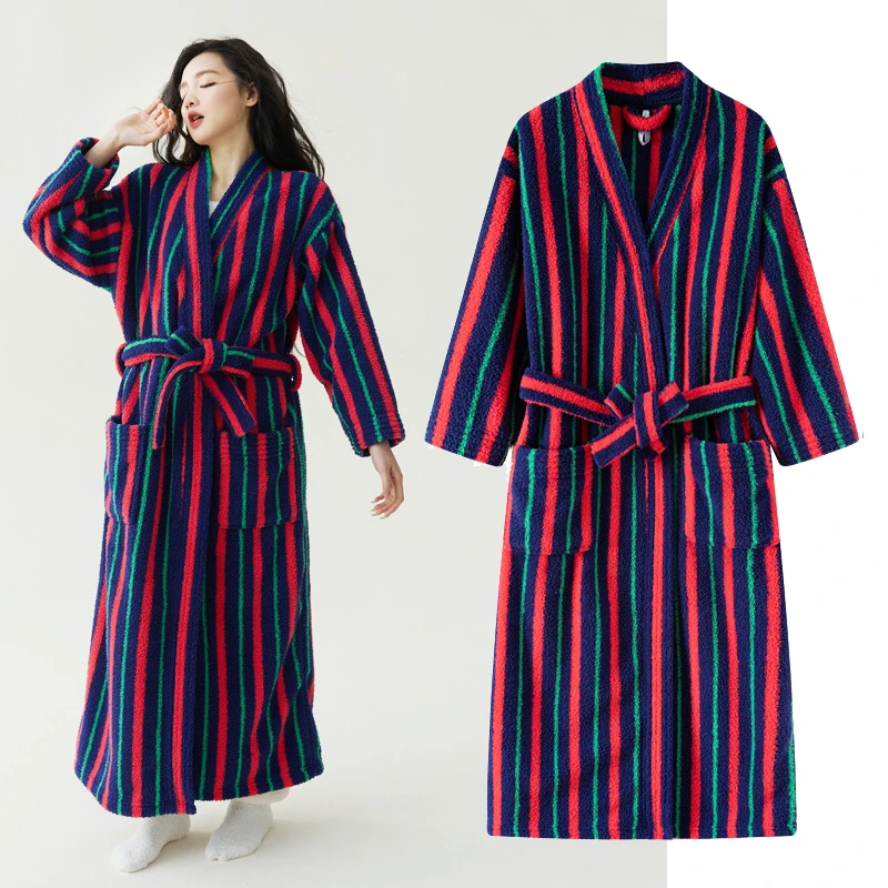 

Autumn Winter New Female Coral Fleece Robe Dressing Gown Thick Warm Sleepwear Casual Bathrobe Home Clothes Loose Loungewear