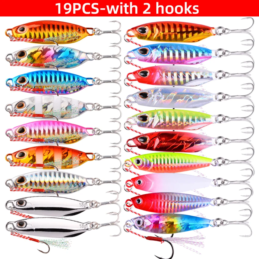 19PCS Mix Metal Jigs Set 10g 15g 20g 30g 40g Sardine Tuna Jigging Lure Cast Metal Jig Fishing Lure Sea Fishing Jigs