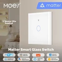 MOES Tuya Matter WiFi Smart Light Switch Glass Touch Control Fireproof Neutral Wire Required With Alexa Google Home Apple Home