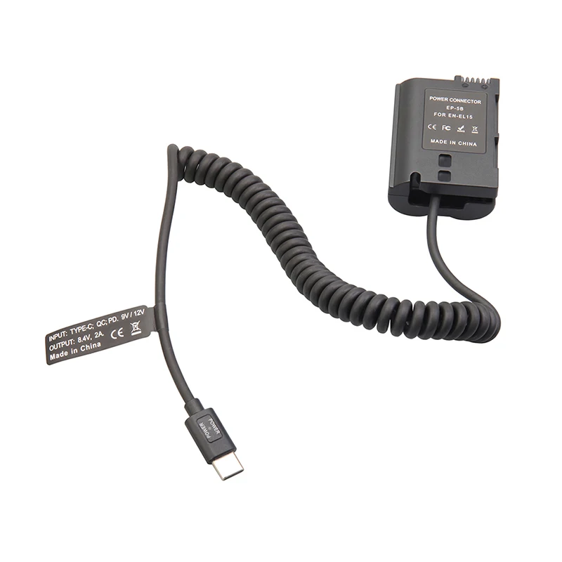 DSLR Camera PD 9V Type-C Coiled Dummy Battery Power Cable Full Decoding Green Indicator For Nikon Sony Canon Fujifilm Camera