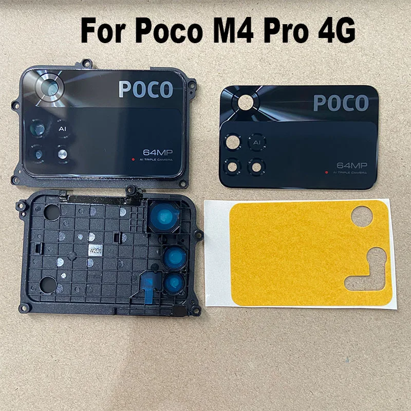 For Xiaomi Poco M4 Pro 4G Back Camera Glass Lens Camera Lens Glass With Frame Cover Smartphone Replacement Parts